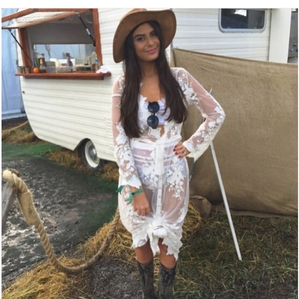 Arnhem Lace Bohemian Maple Maxi Dress Kimono Duster White Festival Size 6 NWT - Picture 4 of 15